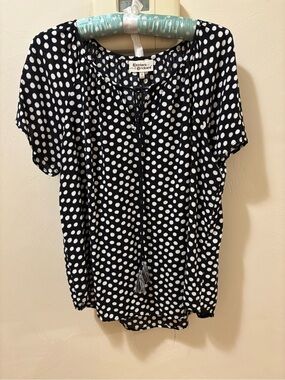 Hester & Orchard Black Polka Dot Peasant Top